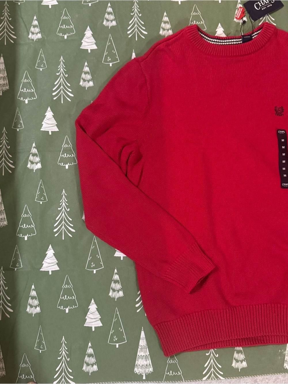 Chaps Men’s Red 100% Cotton Crewneck Sweater Embroidered Logo Medium NWT - Picture 8 of 16